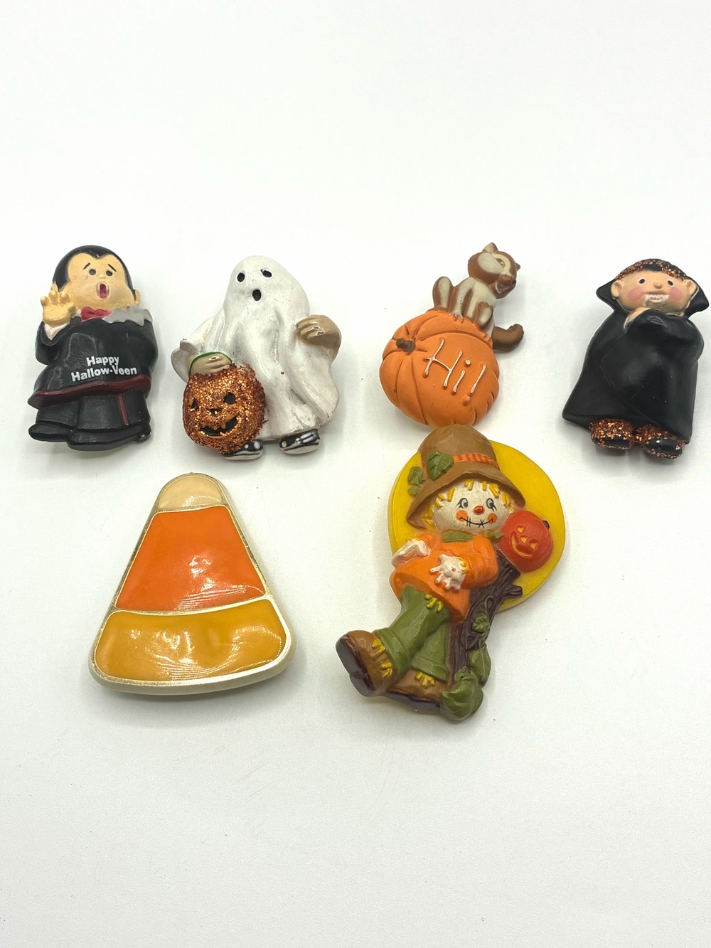 Vintage Halloween Brooch Pin Lot Enesco Ghost Vampire Candy Corn Scarecrow